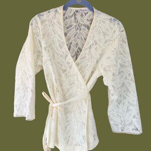 Vintage Vanity Fair Petites Lace Robe Camisole Set Cream Romantic Lingerie Small
